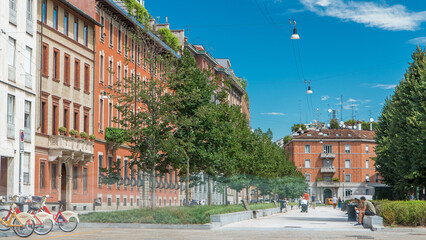 Piazza Ambrogio view timelapse with historical buildings.