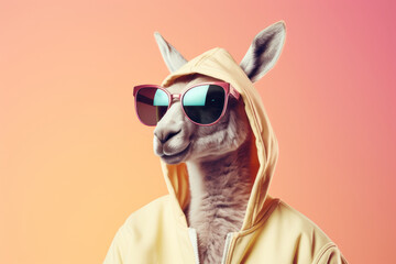 Funky portrait of a kangaroo man in sunglasses. Conceptual modern art.