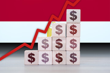 Egypt economic collapse, increasing values with cubes, financial decline, crisis and downgrade concept