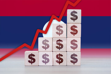 Laos economic collapse, increasing values with cubes, financial decline, crisis and downgrade...