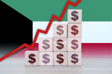 Kuwait economic collapse, increasing values with cubes, financial decline, crisis and downgrade...