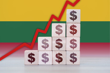 Lithuania economic collapse, increasing values with cubes, financial decline, crisis and downgrade...