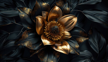 luxurious golden floral artwork on dark background for premium decor