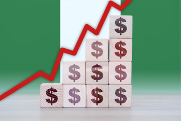 Nigeria economic collapse, increasing values with cubes, financial decline, crisis and downgrade...