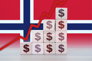 Norway economic collapse, increasing values with cubes, financial decline, crisis and downgrade...