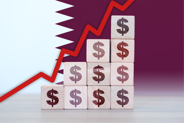 Qatar economic collapse, increasing values with cubes, financial decline, crisis and downgrade...