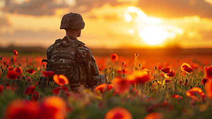 Veteran in a field of red poppies - 797773797