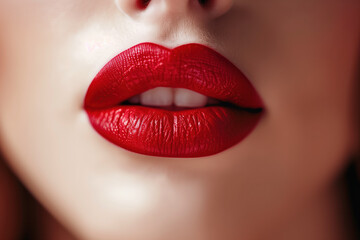 Fototapeta premium Sexy Lips, Glossy Red Lipstick, Generative AI