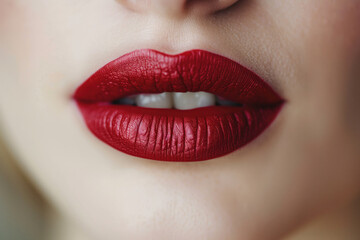 Obraz premium Sexy Lips, Glossy Red Lipstick, Generative AI