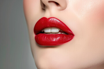 Naklejka premium Sexy Lips, Glossy Red Lipstick, Generative AI