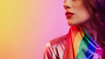LGBT Lesbian with rainbow flag. - 797774506