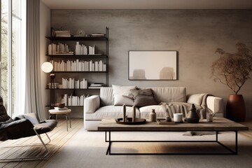 Living room interior architecture furniture bookshelf.