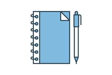 notebook and pen icon. icon related to education and online education. suitable for web site, app, user interfaces, printable etc. flat line icon style. simple vector design editable