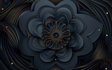 dark floral abstract design with golden line art