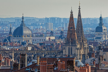 Roofs and bell towers over the city of Lyon