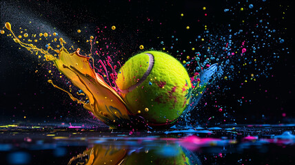 Tennis ball explosion with colorful paint splash - 797775191