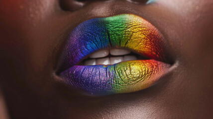 Black woman lips painted with rainbow lipstick - 797775336