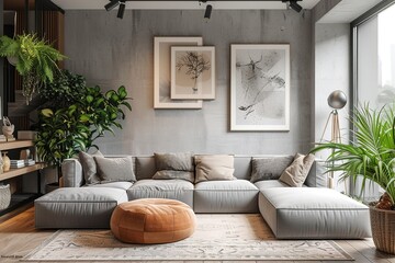 Obraz premium Modern living room studio, Scandinavian Interior Design Style