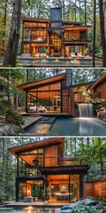 Fototapeta premium a house with a waterfall and a pool