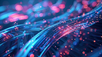 Luminous Network: Abstract Fiber Optic Cables in Blue and Red