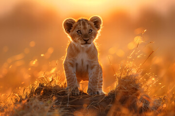 lion cub in the sunset, wildlife, portrait