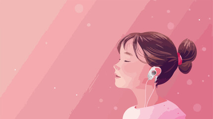 Little girl with hearing aid on pink background Vecto