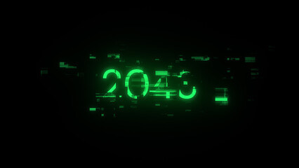 3D rendering 2043 text with screen effects of technological glitches
