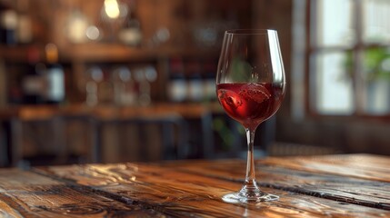 Glass of Wine on The Wooden Table - obrazy, fototapety, plakaty