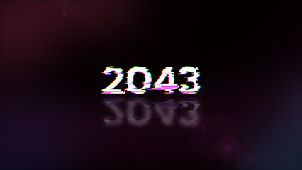 3D rendering 2043 text with screen effects of technological glitches