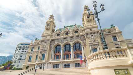 19th century baroque style palace of the Monte Carlo Casino in Monaco timelapse hyperlapse