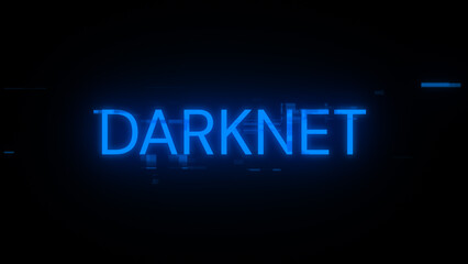 3D rendering darknet text with screen effects of technological glitches