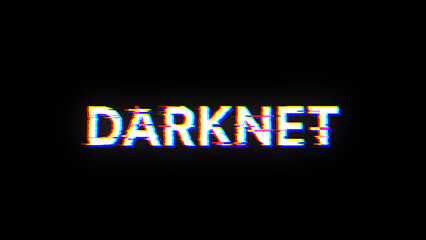 Obraz premium 3D rendering darknet text with screen effects of technological glitches