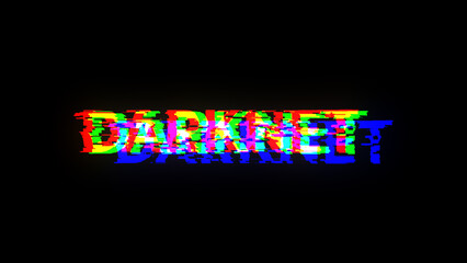 3D rendering darknet text with screen effects of technological glitches