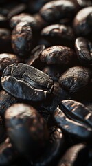 Obraz premium Close up image of dark coffee beans, generated with AI