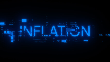 Obraz premium 3D rendering inflation text with screen effects of technological glitches