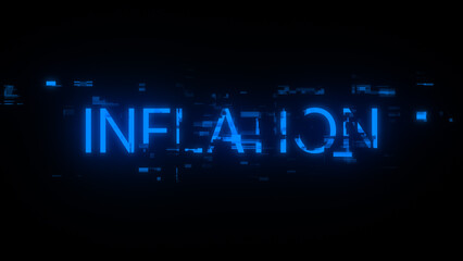 Obraz premium 3D rendering inflation text with screen effects of technological glitches