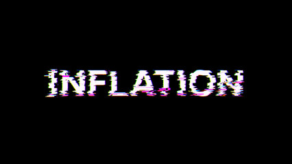 Fototapeta na wymiar 3D rendering inflation text with screen effects of technological glitches