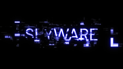 Naklejka na ściany i meble 3D rendering spyware text with screen effects of technological glitches