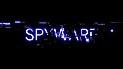 Obraz premium 3D rendering spyware text with screen effects of technological glitches