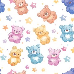 Obraz premium Cute babys colorful teddy bear seamless pattern, generated with AI