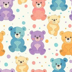 Cute babys colorful teddy bear seamless pattern, generated with AI