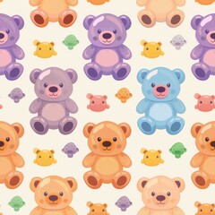 Fototapeta premium Cute babys colorful teddy bear seamless pattern, generated with AI
