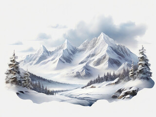 Winter mountain landscape of snowy background generative AI.