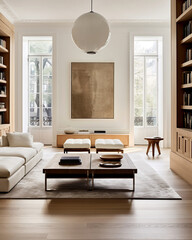 Parisian apartment. Scandinavian interior design of modern living room, home.