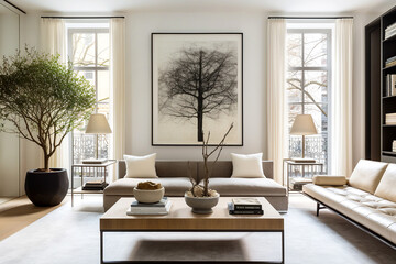 Parisian apartment. Scandinavian interior design of modern living room, home.