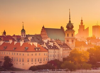 Warsaw. Image of Old Town Warsaw, Poland during sunset.