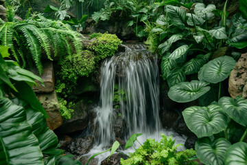 Small waterfall in house, small simulated ecosystem,