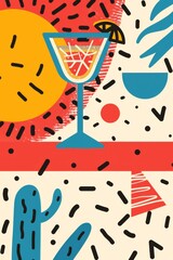 Minimal abstract trendy style background with summer vibe: terrace, sun, cocktail, generated with AI