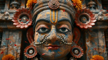 Obraz premium Joyous Rath Yatra Celebration: Lord Jagannath and Mandala Black Background Banner
