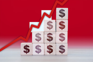 Switzerland economic collapse, increasing values with cubes, financial decline, crisis and downgrade concept